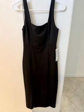 Luxedo Black Square-Neck Fitted Midi Dress